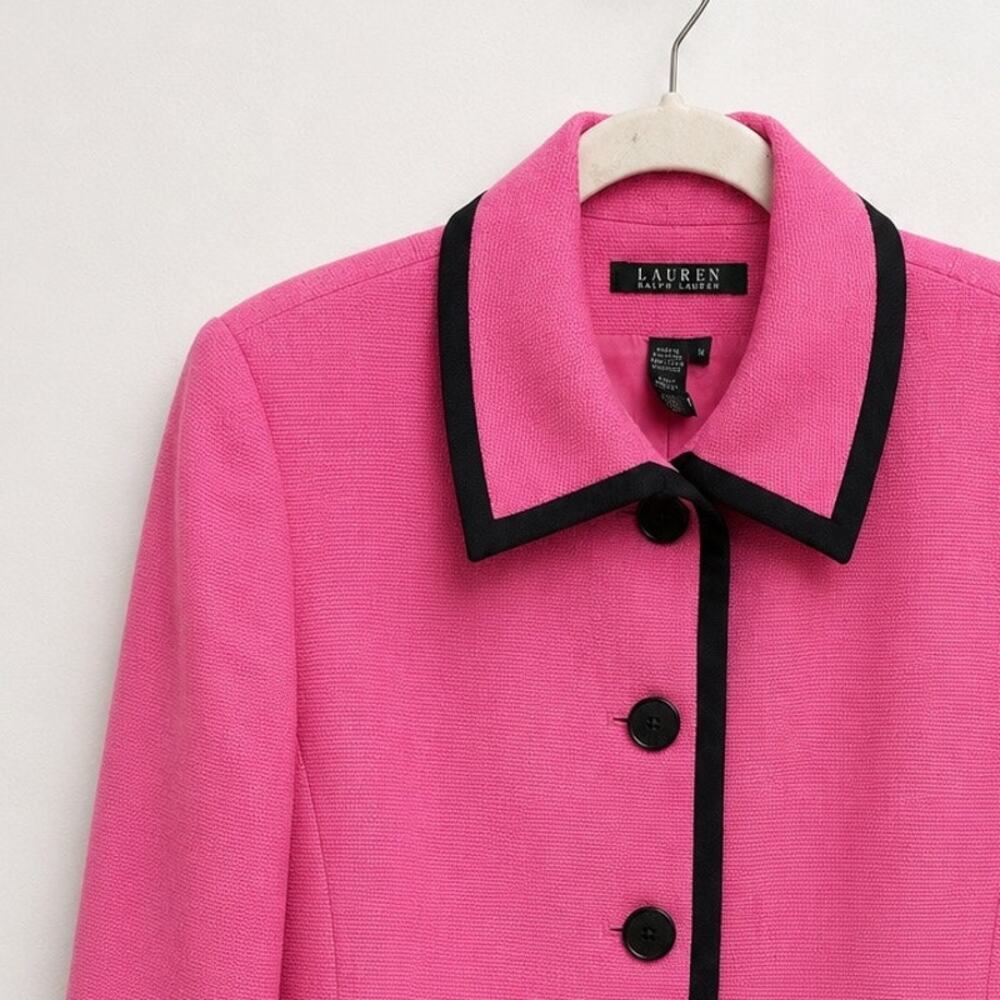 Vintage Y2K Lauren Ralph Lauren Barbie Pink Linen Jacket • Size 14 - Picture 6 of 8